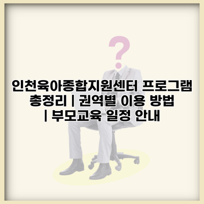 인천육아종합지원센터 프로그램 총정리 | 권역별 이용 방법 | 부모교육 일정 안내