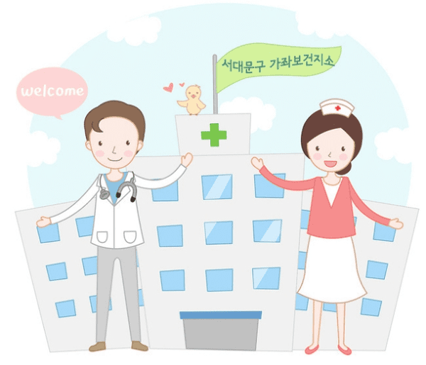 보건소 창구에서 보건증을 수령하는 모습